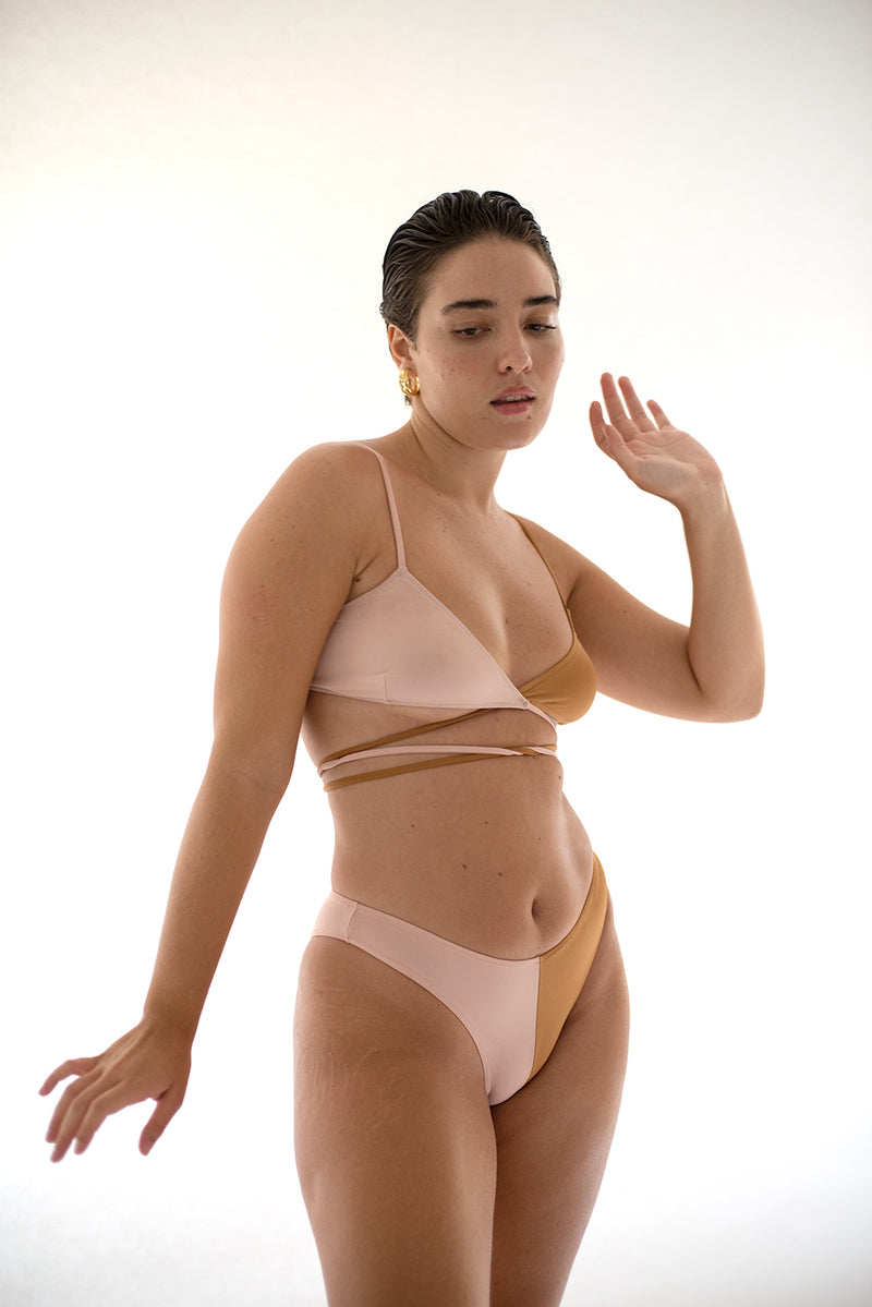 Calcinha Biquíni Atena Bicolor Marrom/Soft Rosé - Cosmo