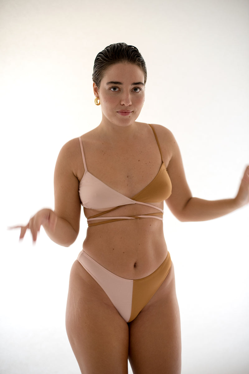 Calcinha Biquíni Atena Bicolor Marrom/Soft Rosé - Cosmo