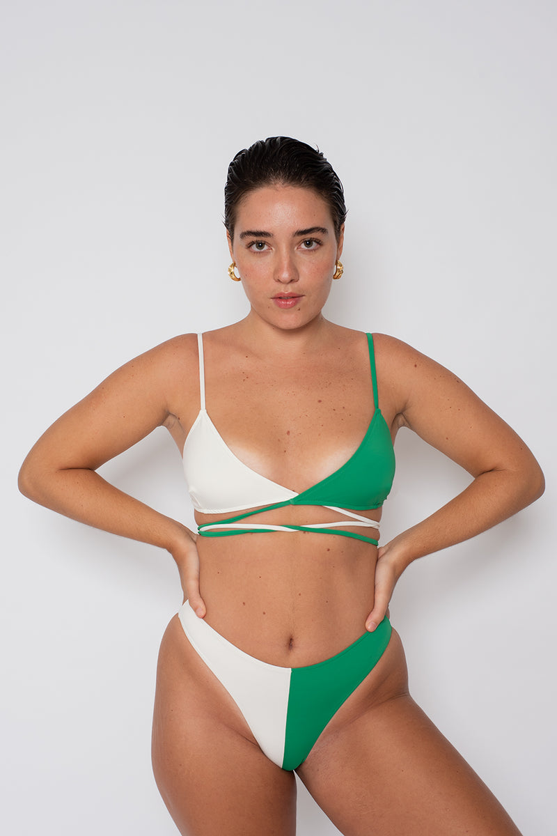 Calcinha Biquíni Atena Bicolor Off White/Verde - Cosmo