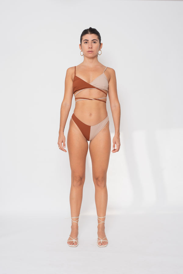 Calcinha Biquíni Atena Bicolor Marrom/Khaki - Cosmo