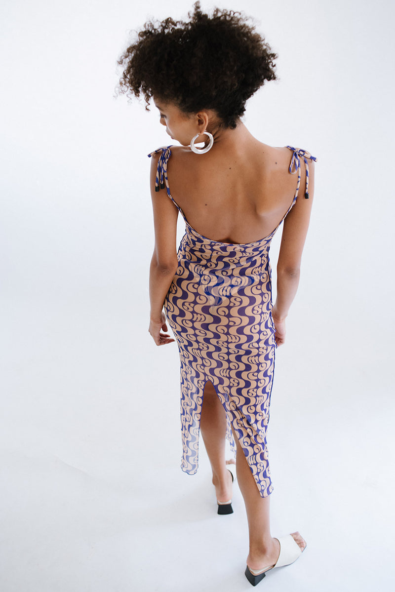 Vestido Tule Iza Orla Azul - COSMO